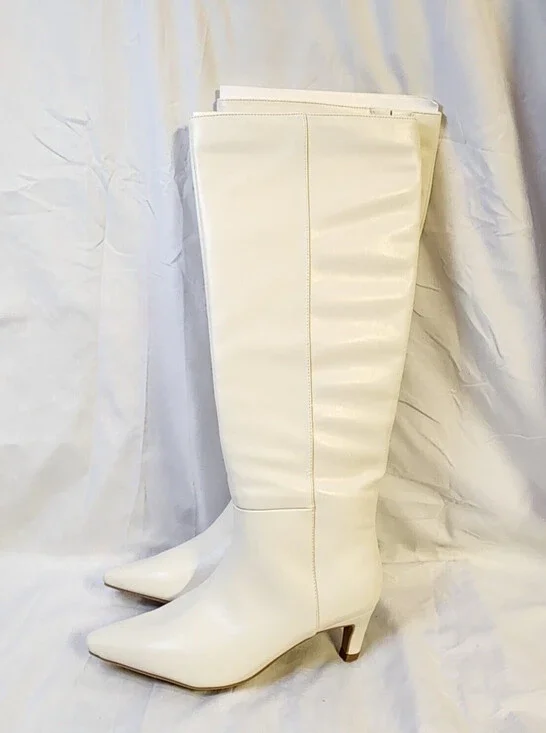 New Universal Threads Women White Knee High Boots Stiletto Heels Pointed Toe 6.5 - Picture 5 of 6